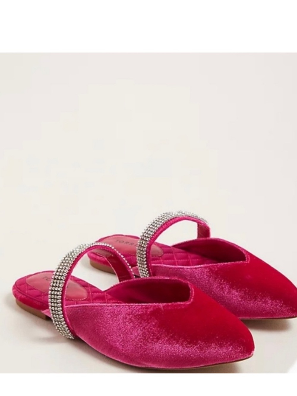 Torrid 12 Wide Width Fuchsia Pink Rhinestone Trim Velvet Flat Shoes